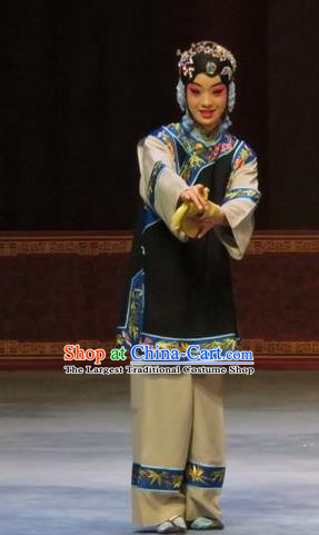 Chinese Ping Opera Xiaodan Apparels Costumes and Headdress Zhen Zhu Shan Traditional Pingju Opera Servant Girl Dress Garment