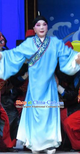Xie Yaohuan Chinese Ping Opera Scholar Costumes and Headwear Pingju Opera Xiaosheng Blue Robe Apparels Clothing