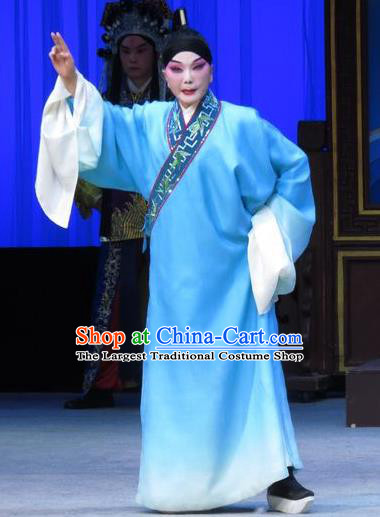 Xie Yaohuan Chinese Ping Opera Scholar Costumes and Headwear Pingju Opera Xiaosheng Blue Robe Apparels Clothing
