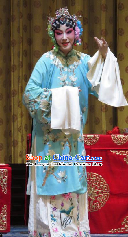 Chinese Ping Opera Diva Costumes and Headpieces Jin Yunu Traditional Pingju Opera Young Female Dress Hua Tan Blue Garment Apparels