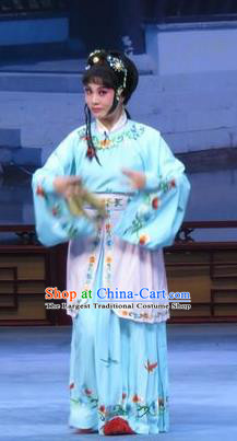 Chinese Ping Opera Actress Young Lady Ai Yu Costumes and Headpieces Xue Yu Bing Shuang Traditional Pingju Opera Dress Servang Girl Blue Garment Apparels