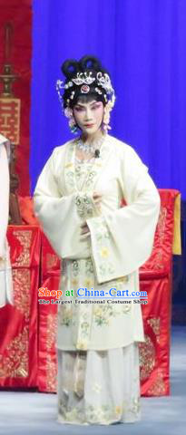 Chinese Ping Opera Actress Costumes The Wrong Red Silk Apparels and Headpieces Traditional Pingju Opera Hua Tan White Dress Garment