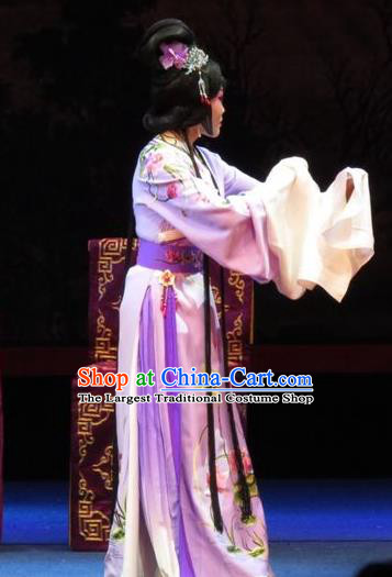 Chinese Ping Opera Actress Apparels Costumes and Headpieces The Five Female Worshipers Traditional Pingju Opera Hua Tan Purple Dress Diva Garment