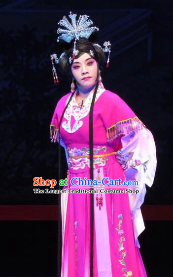 Chinese Ping Opera Actress Apparels Costumes and Headpieces The Five Female Worshipers Traditional Pingju Opera Diva Shuang Tao Rosy Dress Garment