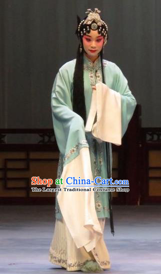 Chinese Ping Opera Distress Maiden Apparels Costumes and Headdress Li Xianglian Selling Paintings Traditional Pingju Opera Tsing Yi Dress Garment