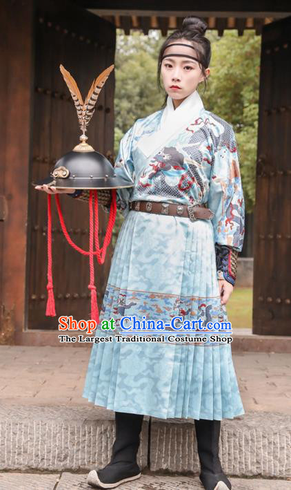 Chinese Traditional Ming Dynasty Blades Hanfu Dress Apparels Ancient Female Swordsman Historical Costumes Complete Set