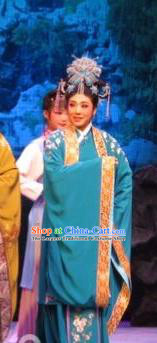 Chinese Ping Opera Noble Dame Apparels Costumes and Headpieces Baoyu and Daiyu Traditional Pingju Opera Female Green Dress Garment