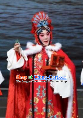 Chinese Ping Opera Hua Tan Apparels Costumes and Headpieces Traditional Pingju Opera The Beautiful Courtesan Diva Du Shiniang Red Dress Garment