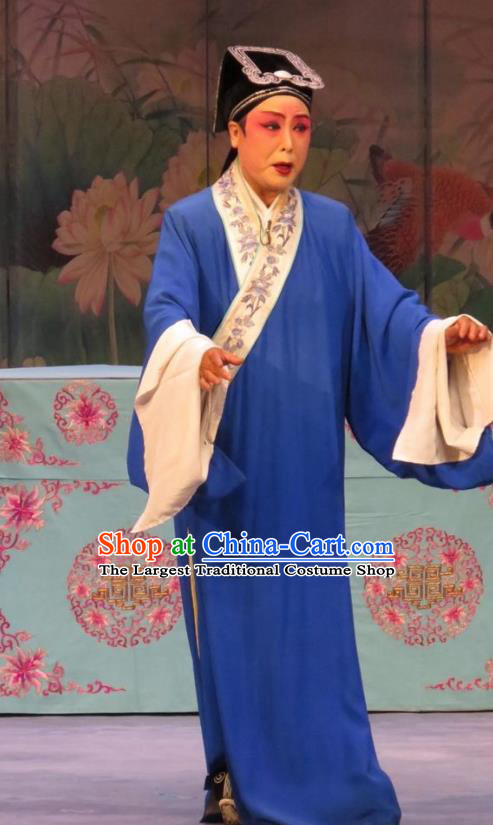 Embroidered Shoes Chinese Ping Opera Scholar Wang Dingbao Costumes and Headwear Pingju Opera Xiaosheng Apparels Clothing