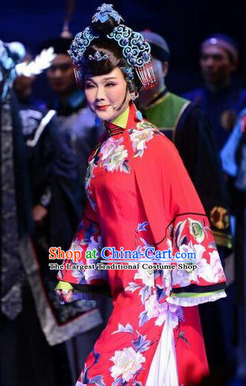 Chinese Ping Opera Diva Costumes Apparels and Headpieces Ji Yin Chuan Qi Traditional Pingju Opera Young Female Widow Leng Yuefang Red Dress Garment