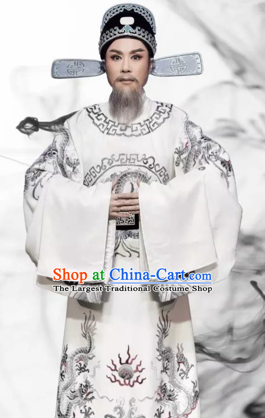 Chinese Yue Opera Official Zhou Ren Costumes Garment Shaoxing Opera Phoenix Tears Apparels Elderly Male Clothing and Hat