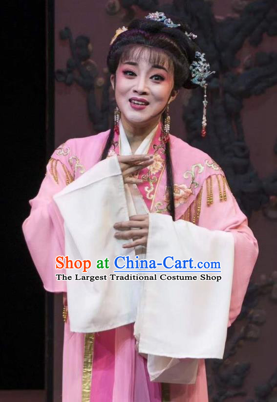 Chinese Shaoxing Opera Hua Tan Garment Shuang Yu Chan Yue Opera Actress Costumes Young Female Cao Fang Er Pink Dress Apparels and Headpiece