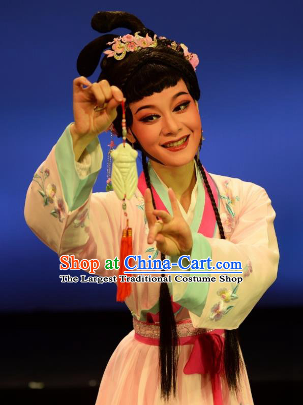 Chinese Shaoxing Opera Young Woman Garment Shuang Yu Chan Yue Opera Actress Costumes Hua Tan Dress Apparels and Hair Ornaments