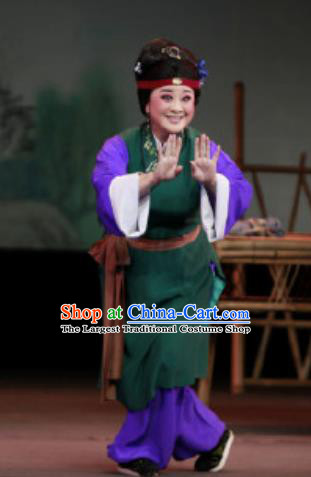 Chinese Shaoxing Opera Countrywoman Costumes Yue Opera Lao Dan The Wrong Red Silk Apparels Civilian Female Garment Dress and Headdress