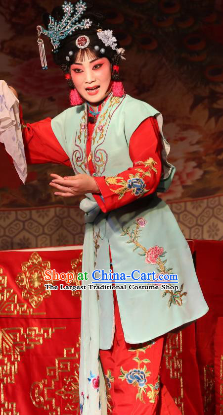 Chinese Shaoxing Opera Xiao Dan Dress Garment A Tragic Marriage Yue Opera Costumes Slave Girl Apparels and Hair Jewelry
