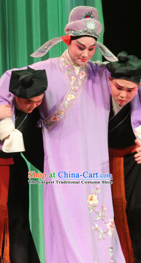 Chinese Yue Opera Sheng Role Costumes Purple Embroidered Robe and Headwear Shaoxing Opera Apparels A Tragic Marriage Scholar zhang Qingyun Garment