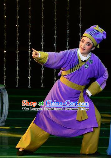 Chinese Yue Opera Servant Costumes and Hat Shaoxing Opera Dong Xiaowan And Mao Bijiang Apparels Livehand Purple Garment
