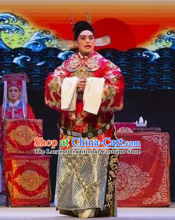 Chinese Yue Opera Official Tell On Sargam Dai Da Costumes and Headwear Shaoxing Opera Garment Scholar Clothing Apparels Red Python Embroidered Robe