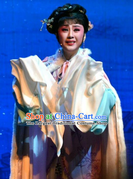 Chinese Shaoxing Opera Female Dame Dress Garment Yue Opera Hua Tan Feng Xue Yu Qiao Ji Costumes Young Mistress Yu Tianxian Apparels and Headpieces