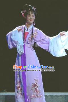 Chinese Shaoxing Opera Hua Tan Jiao Guiying Purple Dress and Hair Accessories Yue Opera The Ungrateful Lover Qing Tan Actress Garment Apparels Courtesan Costumes