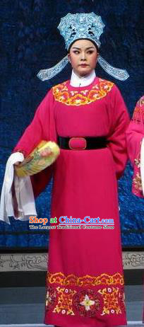 Chinese Yue Opera Wu Nv Bai Shou Young Male Costumes and Headwear Shaoxing Opera Scholar Apparels Garment Rosy Robe
