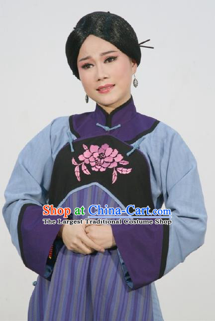 Chinese Shaoxing Opera Servant Woman Apparels Costumes and Headpieces Ban Ba Jan Dao Yue Opera Maidservant Garment