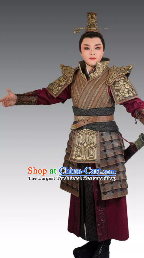 Chinese Yue Opera Wusheng Apparels Costumes and Headpieces From Love to Patriotism Deliver the Messenger Shaoxing Opera General Armor Garment