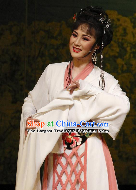 Chinese Shaoxing Opera Hua Tan Actress Dress Garment Costumes and Headpieces The Princess Messenger Farewell at Lakeside Yue Opera Dragon Princess San Niang Apparels
