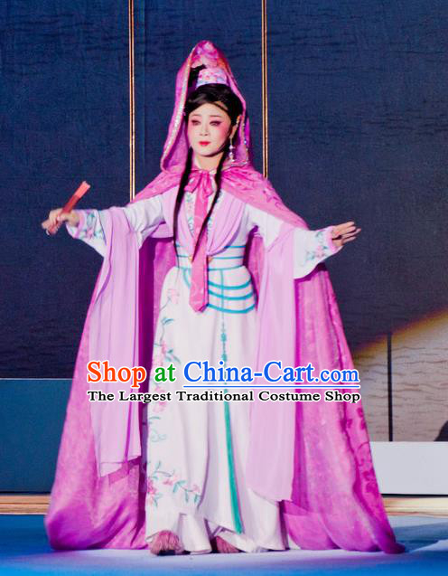 Chinese Shaoxing Opera Young Lady Courtesan Apparels and Hair Jewelry Yue Opera Liu Yong Costumes Hua Tan Actress Dress Garment with Cloak