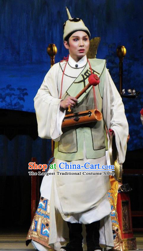 Chinese Yue Opera Figurant Xiaosheng Night Watchman Zhuang Yuan Da Geng Xiaosheng Costumes and Headwear Shaoxing Opera Young Male Bellman Garment Apparels