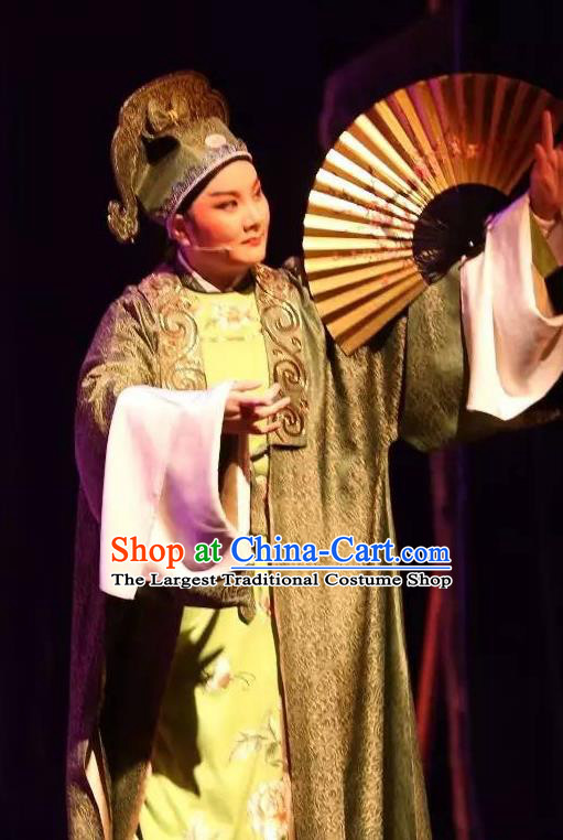 He Wenxiu Chinese Yue Opera Scholar Garment and Hat Shaoxing Opera Xiaosheng Young Male Costumes Apparels