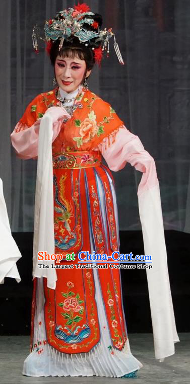 Chinese Shaoxing Opera Elderly Princess Hu Yang Dress Costumes and Headdress Golden Palace Refuse Marriage Yue Opera Dan Role Liu Huang Garment Apparels