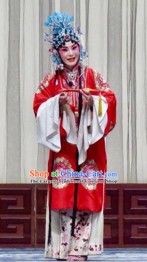 Chinese Ping Opera Princess Apparels Costumes and Headpieces Traditional Pingju Opera San Kan Yu Mei Diva Liu Jinding Red Dress Garment