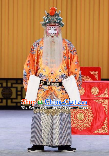 Xiang Jiang Hui Chinese Peking Opera Laosheng Garment Costumes and Headwear Beijing Opera Elderly Man Apparels Official Wu Qi Clothing