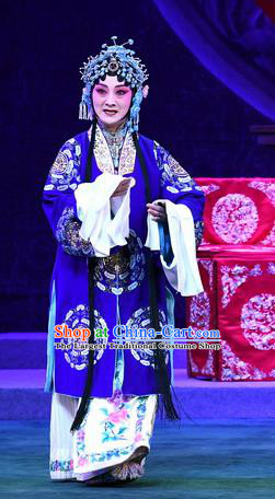 Chinese Beijing Opera Actress Zhang Yuzhen Apparels Costumes and Headdress Love of Jade Hairpin Traditional Peking Opera Young Mistress Blue Dress Garment