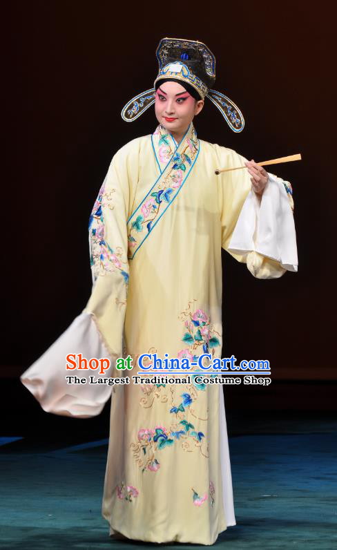 Xie Yaohuan Chinese Peking Opera Xiaosheng Garment Costumes and Headwear Beijing Opera Scholar Apparels Young Man Yellow Robe Clothing