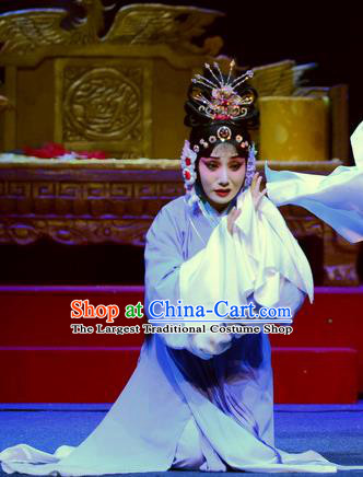 Chinese Ping Opera Distress Maiden Apparels Costumes and Headpieces Da Song Zhong Yi Zhuan Traditional Pingju Opera Noble Consort Li Dress Garment