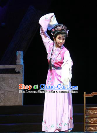 Chinese Ping Opera Court Maid Apparels Costumes and Headpieces Traditional Pingju Opera Palm Civet for Prince Diva Kou Zhu Pink Dress Garment