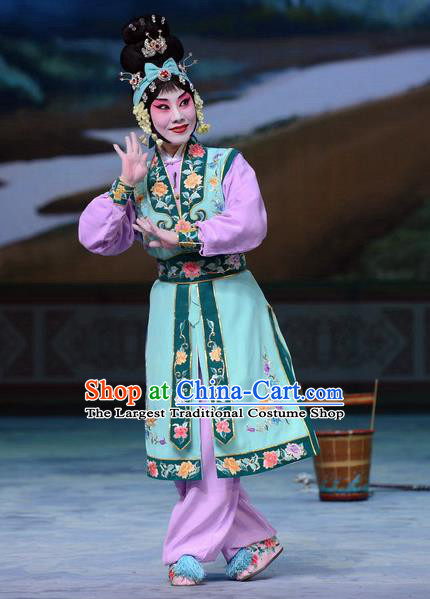 Chinese Beijing Opera Young Female Apparels Costumes and Headdress San Da Tao Sanchun Traditional Peking Opera Martial Woman Dress Garment