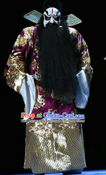 Qing Tian Dao Chinese Peking Opera Treacherous Official Yan Song Garment Costumes and Headwear Beijing Opera Minister Apparels Elderly Male Clothing