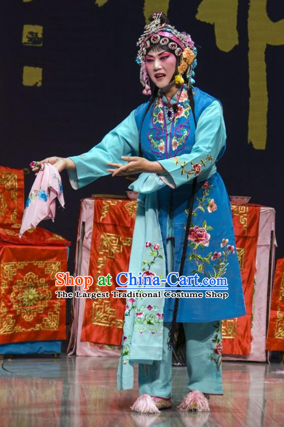 Chinese Beijing Opera Young Lady Apparels Ba Zhen Tang Costumes and Headpieces Traditional Peking Opera Xiaodan Dress Maidservant Chunlan Garment