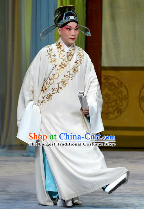 Su Xiaomei Chinese Peking Opera Poet Qin Guan Garment Costumes and Headwear Beijing Opera Xiaosheng Apparels Young Male Scholar Clothing