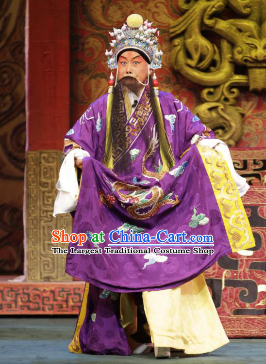 Zhao Tuo Chinese Peking Opera Lord Garment Costumes and Headwear Beijing Opera Laosheng Apparels Na Yue King Clothing