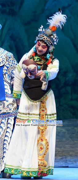 Chinese Beijing Opera Young Girl Apparels Zhao Tuo Costumes and Headpieces Traditional Peking Opera Diva White Dress Actress Garment