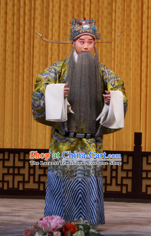 Wei Yang Palace Chinese Peking Opera Elderly Male Garment Costumes and Headwear Beijing Opera Laosheng Apparels Official Xiao He Clothing