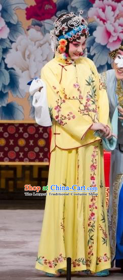 Chinese Beijing Opera Diva Apparels Daming Prefecture Costumes and Headpieces Traditional Peking Opera Actress Yellow Dress Young Female Garment