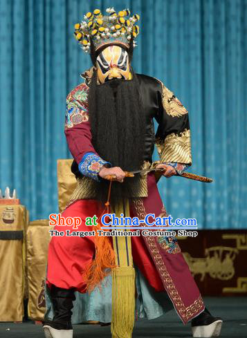Chun Qiu Bi Chinese Peking Opera Jing Garment Costumes and Headwear Beijing Opera Painted Role Apparels Martial Male Huan Daoji Clothing