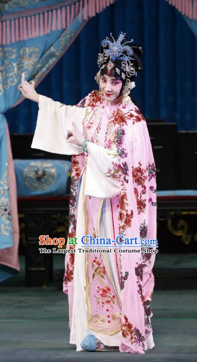 Chinese Beijing Opera Actress Apparels Hua Tan Huo Xiaoyu Costumes and Headpieces Traditional Peking Opera Young Female Pink Dress Garment