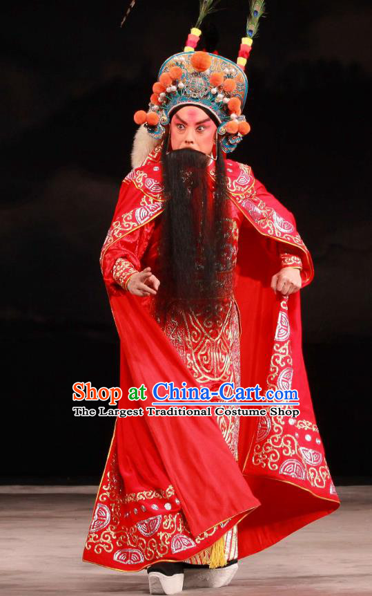 Feng Yu Xing Huang Qi Chinese Peking Opera Elderly Male Garment Costumes and Headwear Beijing Opera Laosheng Apparels Chief Song Jiang Clothing