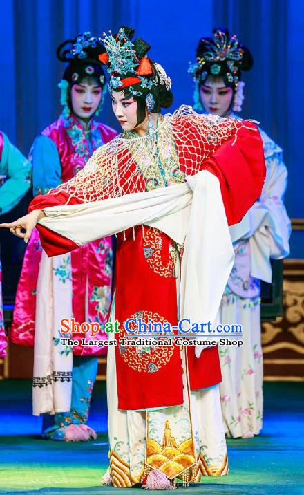 Chinese Beijing Opera Rich Mistress Garment The Dream Of Red Mansions Costumes and Hair Accessories Traditional Peking Opera Noble Female Wang Xifeng Red Dress Apparels